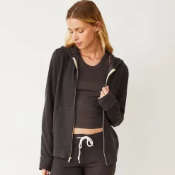 MONROW Supersoft Zip Up Hoody WASHEDBLACK Hot